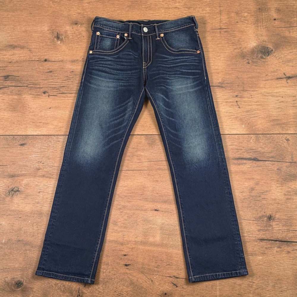 Levi's 504 Regular Straight Fit Jeans Mens 34x32 Blue Indigo Denim Whiskered